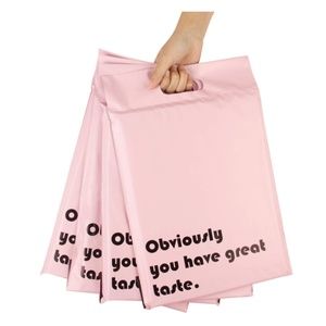 25 cute pink poly mailers with handle!  10”x14”